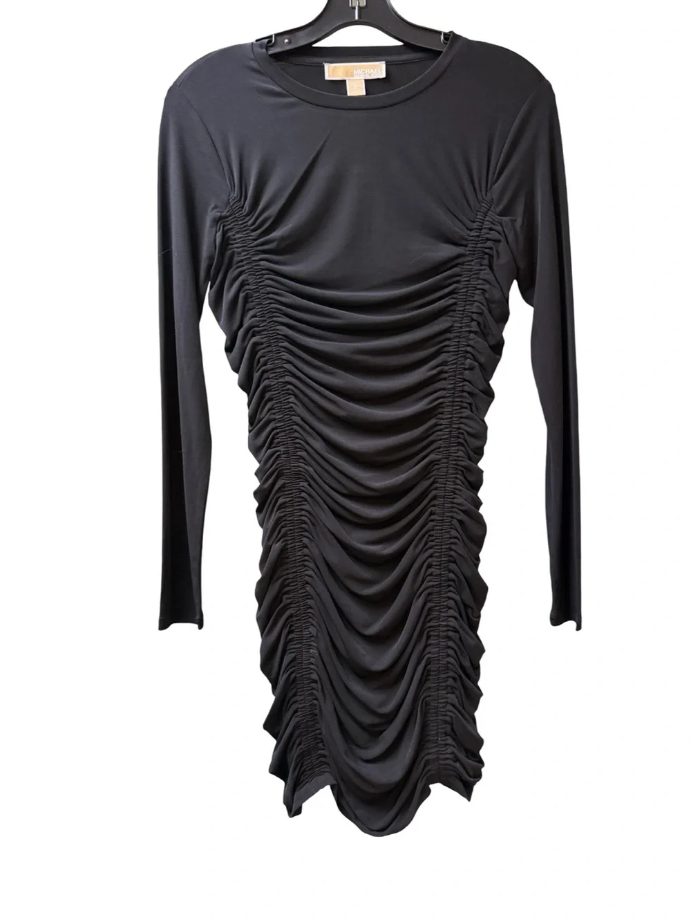 Michael Kors Black Ruched Long Sleeve Bodycon Dress
